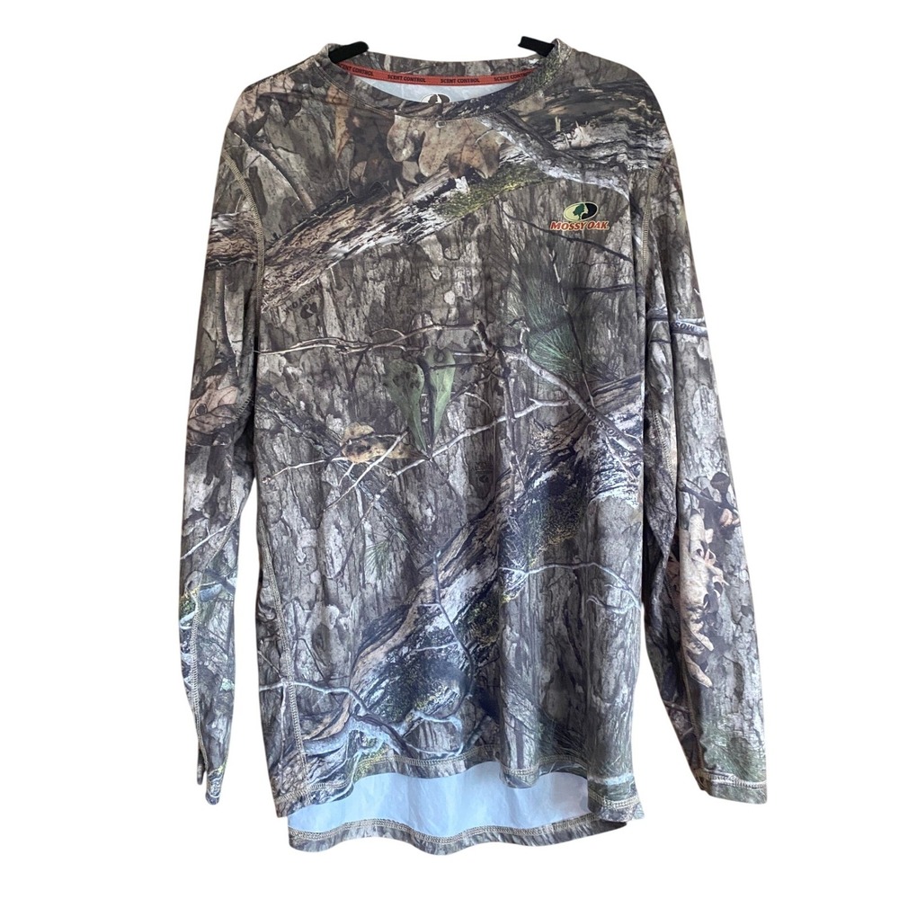 Mossy Oak Camouflage Long Sleeve Shirt Large Scent Control Country Hunting Woods